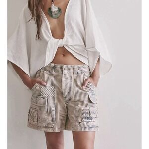 Free People We The Free Day Dreamer Railroad Cargo Shorts Striped 100% Cotton 26